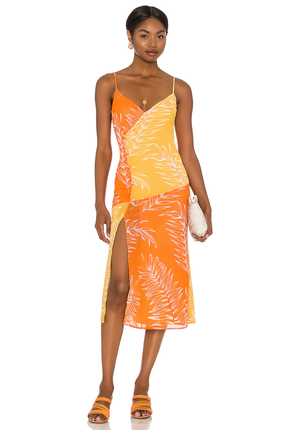 Cheapest 🛒 Camila Coelho 👗 Dresses Camila Coelho Vivienne Midi 👗 Dress In Yellow & Orange 🧨