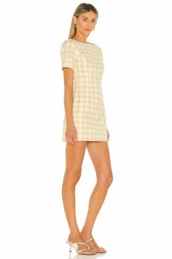 Hot Sale ❤️ Camila Coelho 👗 Dresses Camila Coelho Delphine Mini 👗 Dress In Yellow & White 🛒 -Camila Coelho Sales COEL WD155 V3