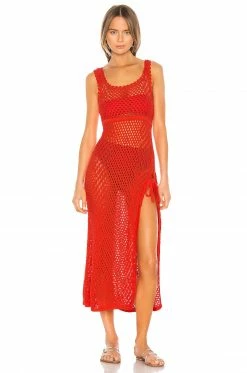 Hot Sale 🤩 Camila Coelho 🩱 Swimsuits & Cover-Ups Camila Coelho Athena Crochet 👗 Dress In Coral Red ⭐