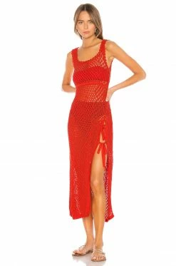 Hot Sale 🤩 Camila Coelho 🩱 Swimsuits & Cover-Ups Camila Coelho Athena Crochet 👗 Dress In Coral Red ⭐ -Camila Coelho Sales COEL WD15 V2