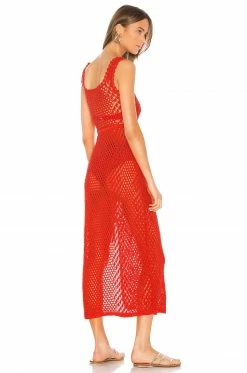 Hot Sale 🤩 Camila Coelho 🩱 Swimsuits & Cover-Ups Camila Coelho Athena Crochet 👗 Dress In Coral Red ⭐ -Camila Coelho Sales COEL WD15 V3