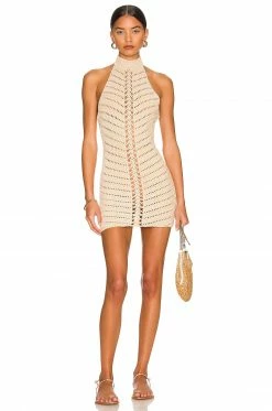 Cheap ❤️ Camila Coelho 👗 Dresses Camila Coelho Lyssa Hand Crochet Halter Mini 👗 Dress In Sand 🤩