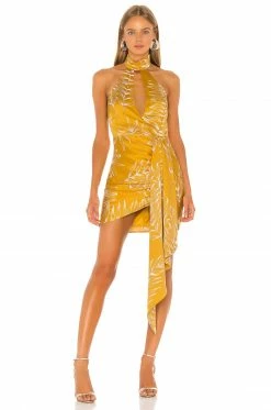 Cheap ✨ Camila Coelho 👗 Dresses Camila Coelho Antonia Mini 👗 Dress In Gold Tropical 😀
