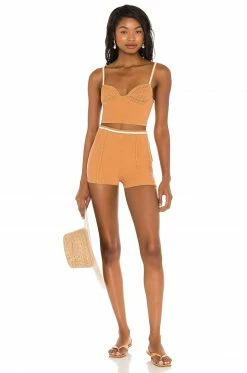 Best Pirce 😍 Camila Coelho Camila Coelho Claudine Crochet Shorts In Tan & White 👏 -Camila Coelho Sales COEL WF24 V4