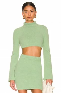 Outlet ✨ Camila Coelho Sweaters & Knits Camila Coelho Raquel Cropped Sweater In Light Green 👏 -Camila Coelho Sales COEL WK66 V2