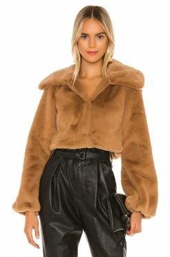 Promo ⌛ Camila Coelho Jackets & 🧥 Coats Camila Coelho Cleobella Cropped Faux Fur Jacket In Light Walnut ⌛ -Camila Coelho Sales COEL WO4 V2
