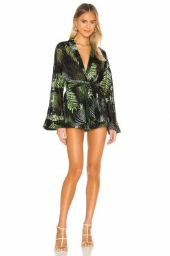 Best reviews of 🧨 Camila Coelho Rompers Camila Coelho Amelia Romper In Black Palm ⌛