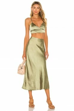 Cheap 😍 Camila Coelho Tops Camila Coelho Michelle Crop Top In Sage 😉 -Camila Coelho Sales COEL WS104 V4