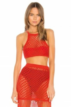 Hot Sale 🤩 Camila Coelho 🩱 Swimsuits & Cover-Ups Camila Coelho Ipanema Crochet Top In Coral Red 🎁