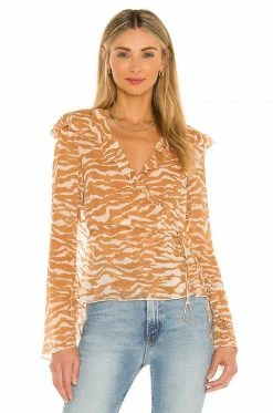 Promo 🤩 Camila Coelho Tops Camila Coelho Sky Wrap Top In Brown Zebra 🔔