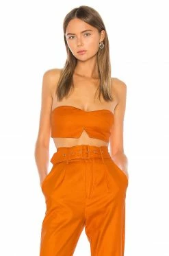 Outlet 🔥 Camila Coelho Tops Camila Coelho Josephina Crop Top In Desert Orange ✔️