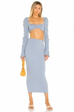 Flash Sale 😀 Camila Coelho Tops Camila Coelho Logan Crop Top In Baby Blue ✔️ -Camila Coelho Sales COEL WS136 V4