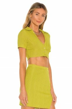 Cheapest 🧨 Camila Coelho Tops Camila Coelho Bennie Crop 👚 Shirt In Yellow Green 😍 -Camila Coelho Sales COEL WS152 V2