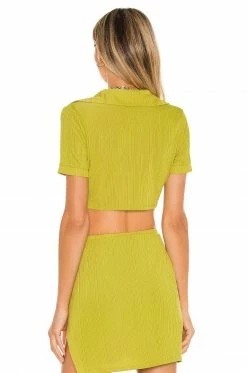 Cheapest 🧨 Camila Coelho Tops Camila Coelho Bennie Crop 👚 Shirt In Yellow Green 😍 -Camila Coelho Sales COEL WS152 V3
