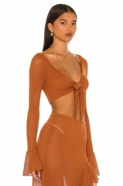 Wholesale ✔️ Camila Coelho Tops Camila Coelho Shirlie Crop Top In Hazel Brown 🎉 -Camila Coelho Sales COEL WS174 V2