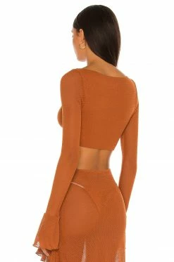 Wholesale ✔️ Camila Coelho Tops Camila Coelho Shirlie Crop Top In Hazel Brown 🎉 -Camila Coelho Sales COEL WS174 V3