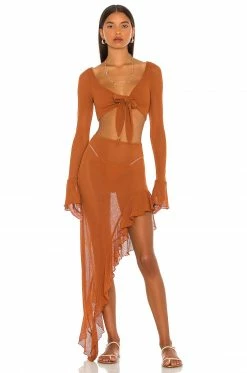 Wholesale ✔️ Camila Coelho Tops Camila Coelho Shirlie Crop Top In Hazel Brown 🎉 -Camila Coelho Sales COEL WS174 V4