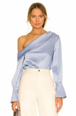 Flash Sale 🛒 Camila Coelho Tops Camila Coelho Adriana Bodysuit In Dusty Blue 🧨