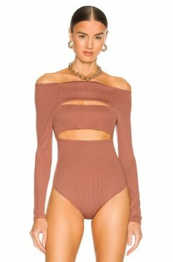 Wholesale 💯 Camila Coelho Tops Camila Coelho Shaelle Bodysuit In Brick Mauve 😉 -Camila Coelho Sales COEL WS184 V2