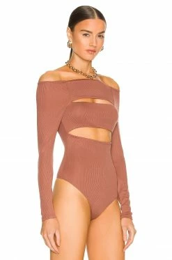 Wholesale 💯 Camila Coelho Tops Camila Coelho Shaelle Bodysuit In Brick Mauve 😉 -Camila Coelho Sales COEL WS184 V3