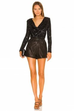 Top 10 ⌛ Camila Coelho Tops Camila Coelho Cece Bodysuit In Black 🎁 -Camila Coelho Sales COEL WS195 V5