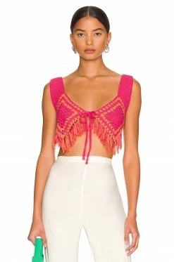 Brand new 👍 Camila Coelho Tops Camila Coelho Mira Hand Crochet Fringe Top In Raspberry & Orange 💯