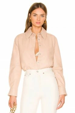 Cheapest 👍 Camila Coelho Tops Camila Coelho Louie Leather Button Down In Nude 🧨