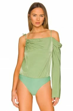 Top 10 😀 Camila Coelho Tops Camila Coelho Kimley Bodysuit In Jade Green 🔔 -Camila Coelho Sales COEL WS219 V2