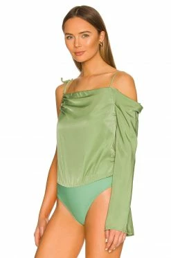 Top 10 😀 Camila Coelho Tops Camila Coelho Kimley Bodysuit In Jade Green 🔔 -Camila Coelho Sales COEL WS219 V4