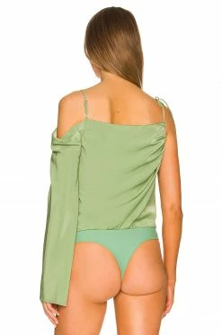 Top 10 😀 Camila Coelho Tops Camila Coelho Kimley Bodysuit In Jade Green 🔔 -Camila Coelho Sales COEL WS219 V5