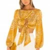 Best Pirce ⌛ Camila Coelho Tops Camila Coelho Marcia Top In Gold Tropical 😉 -Camila Coelho Sales COEL WS26 V1