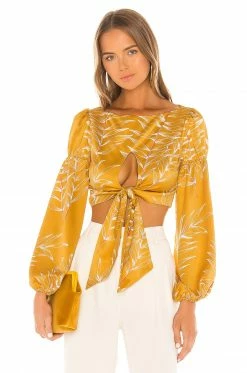 Best Pirce ⌛ Camila Coelho Tops Camila Coelho Marcia Top In Gold Tropical 😉