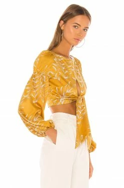 Best Pirce ⌛ Camila Coelho Tops Camila Coelho Marcia Top In Gold Tropical 😉 -Camila Coelho Sales COEL WS26 V2