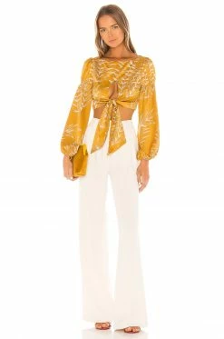 Best Pirce ⌛ Camila Coelho Tops Camila Coelho Marcia Top In Gold Tropical 😉 -Camila Coelho Sales COEL WS26 V4