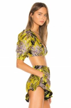Budget 👏 Camila Coelho Tops Camila Coelho Kahlo Crop Top In Yellow Floral 👏 -Camila Coelho Sales COEL WS4 V2