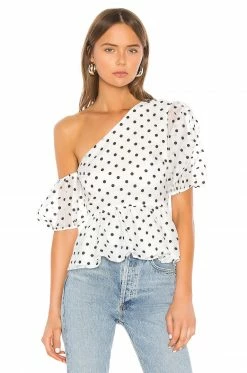 Deals 🤩 Camila Coelho Tops Camila Coelho Mala Peplum Top In White & Black 👍