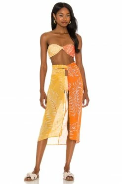 Flash Sale 🧨 Camila Coelho 🩱 Swimsuits & Cover-Ups Camila Coelho Neves Top In Orange & Yellow In Orange & Yellow Palm ⭐ -Camila Coelho Sales COEL WX66 V5