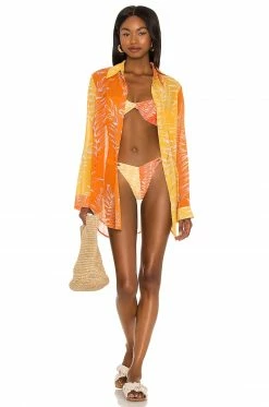 Top 10 🎁 Camila Coelho 🩱 Swimsuits & Cover-Ups Camila Coelho Neves Bottom In Orange & Yellow In Orange & Yellow Palm 🧨 -Camila Coelho Sales COEL WX67 V4